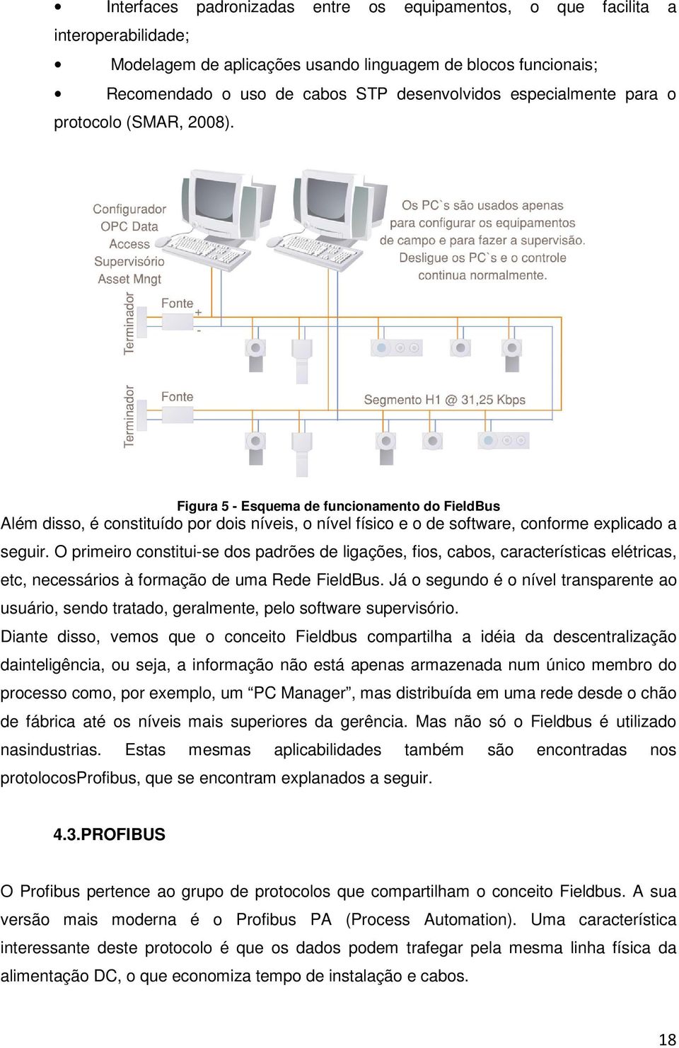 O primeiro constitui-se dos padrões de ligações, fios, cabos, características elétricas, etc, necessários à formação de uma Rede FieldBus.