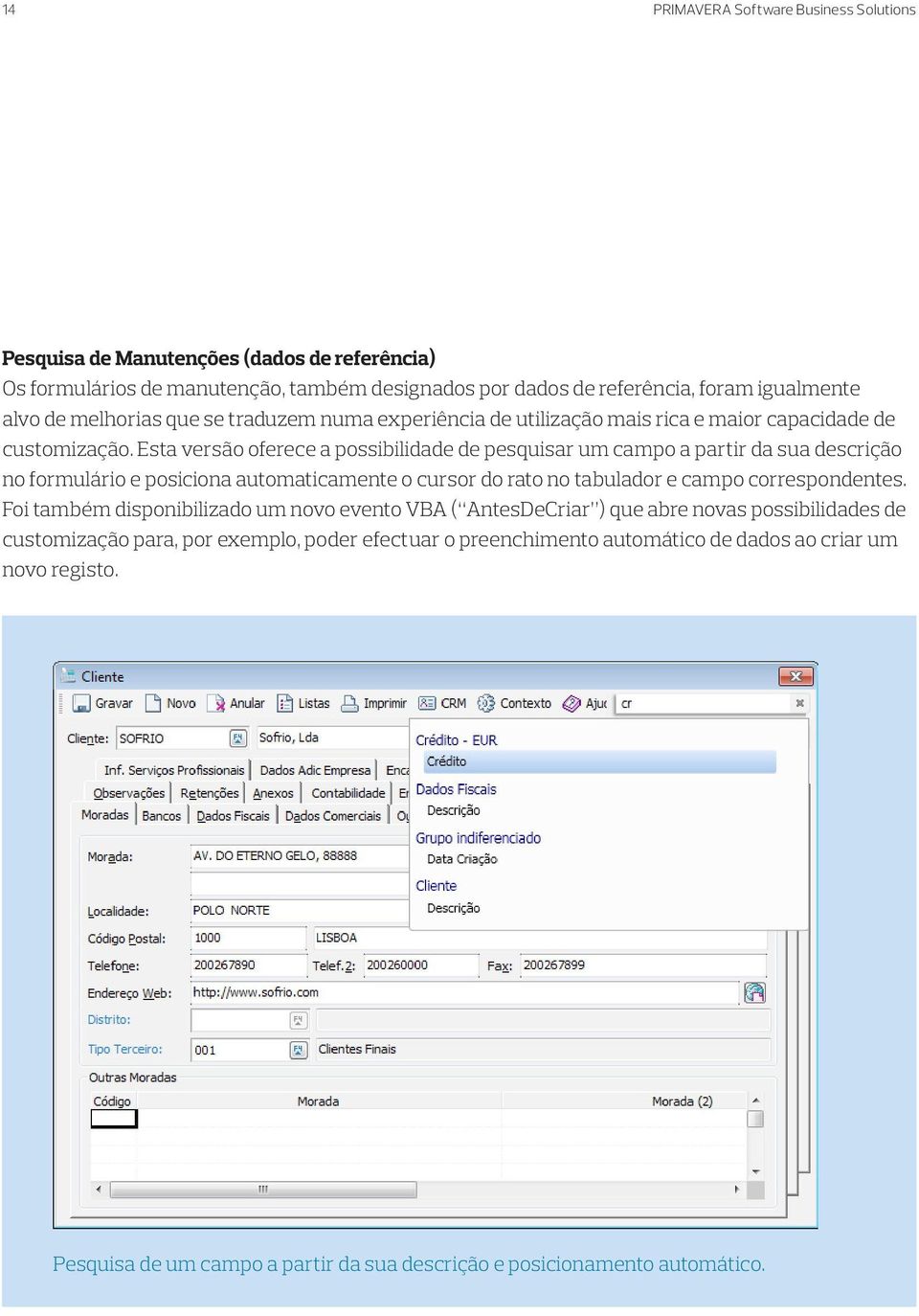 Esta versão oferece a possibilidade de pesquisar um campo a partir da sua descrição no formulário e posiciona automaticamente o cursor do rato no tabulador e campo correspondentes.