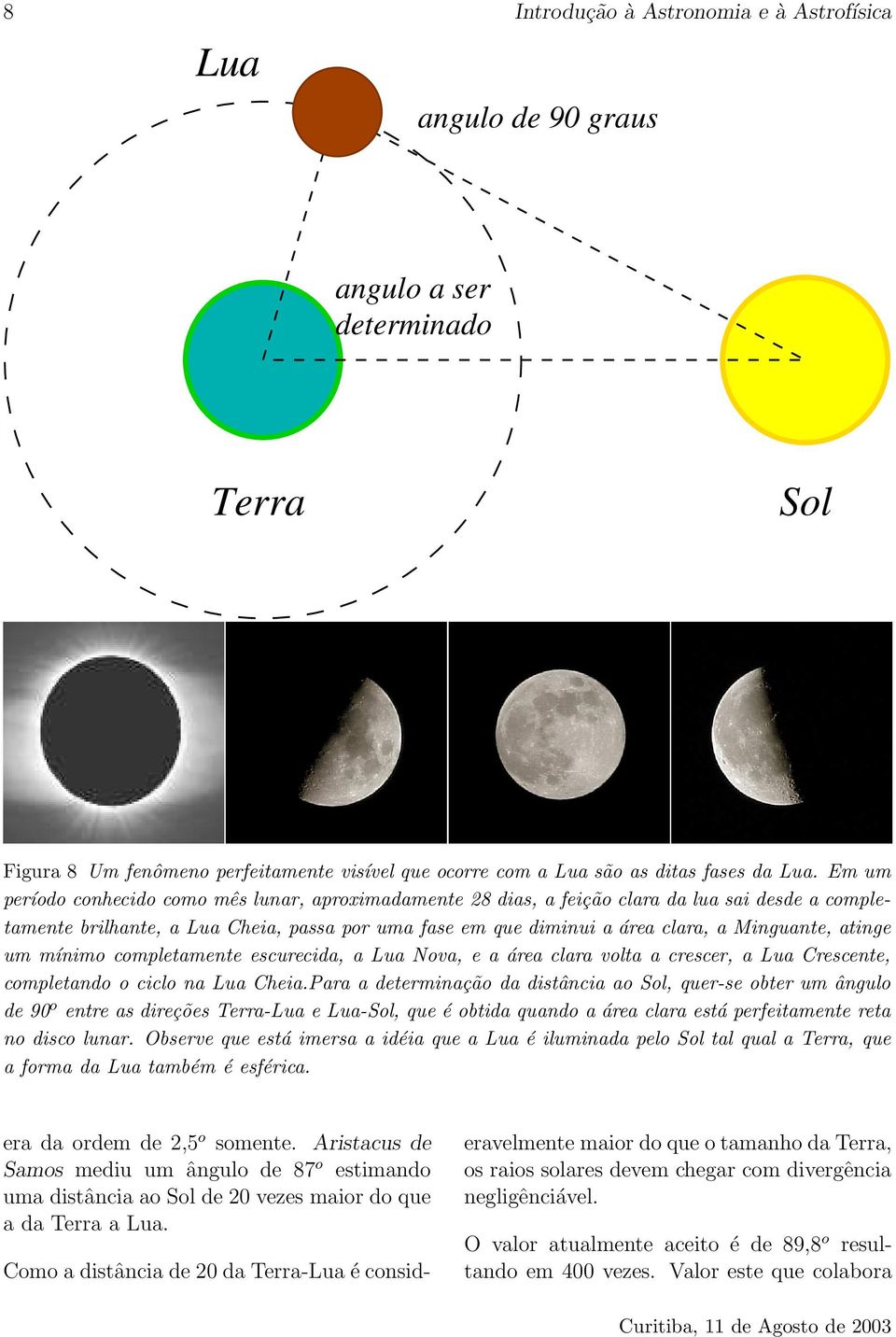 atinge um mínimo completamente escurecida, a Lua Nova, e a área clara volta a crescer, a Lua Crescente, completando o ciclo na Lua Cheia.