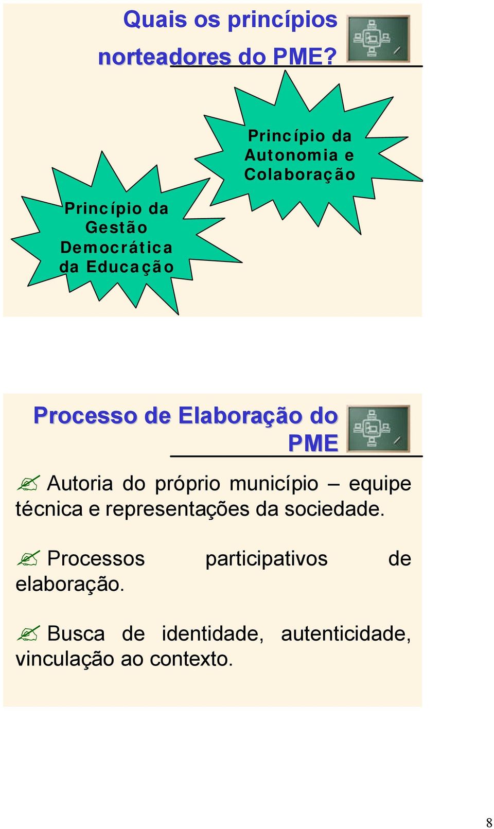 Processo de Elaboração do PME Autoria do próprio município equipe técnica e