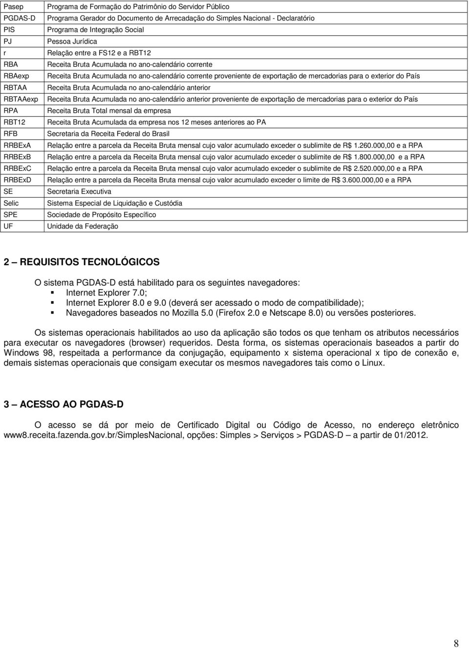 no ano-calendário corrente proveniente de exportação de mercadorias para o exterior do País Receita Bruta Acumulada no ano-calendário anterior Receita Bruta Acumulada no ano-calendário anterior