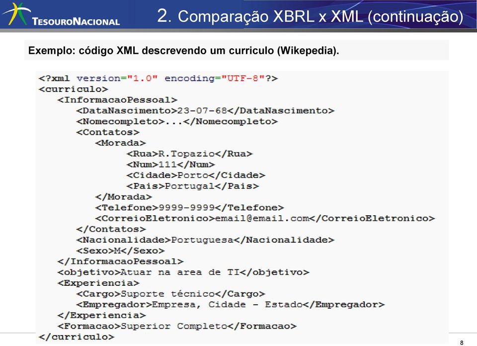 código XML descrevendo