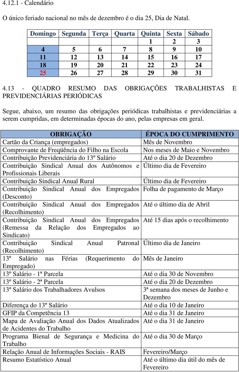 do ano, pelas empresas em geral.