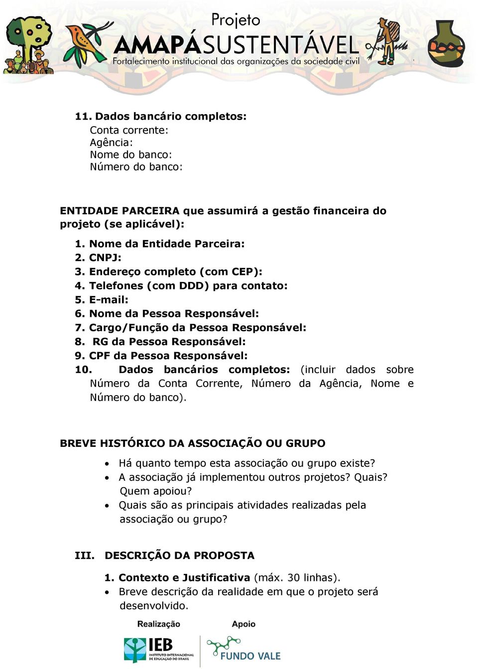 CPF da Pessoa Responsável: 10. Dados bancários completos: (incluir dados sobre Número da Conta Corrente, Número da Agência, Nome e Número do banco).