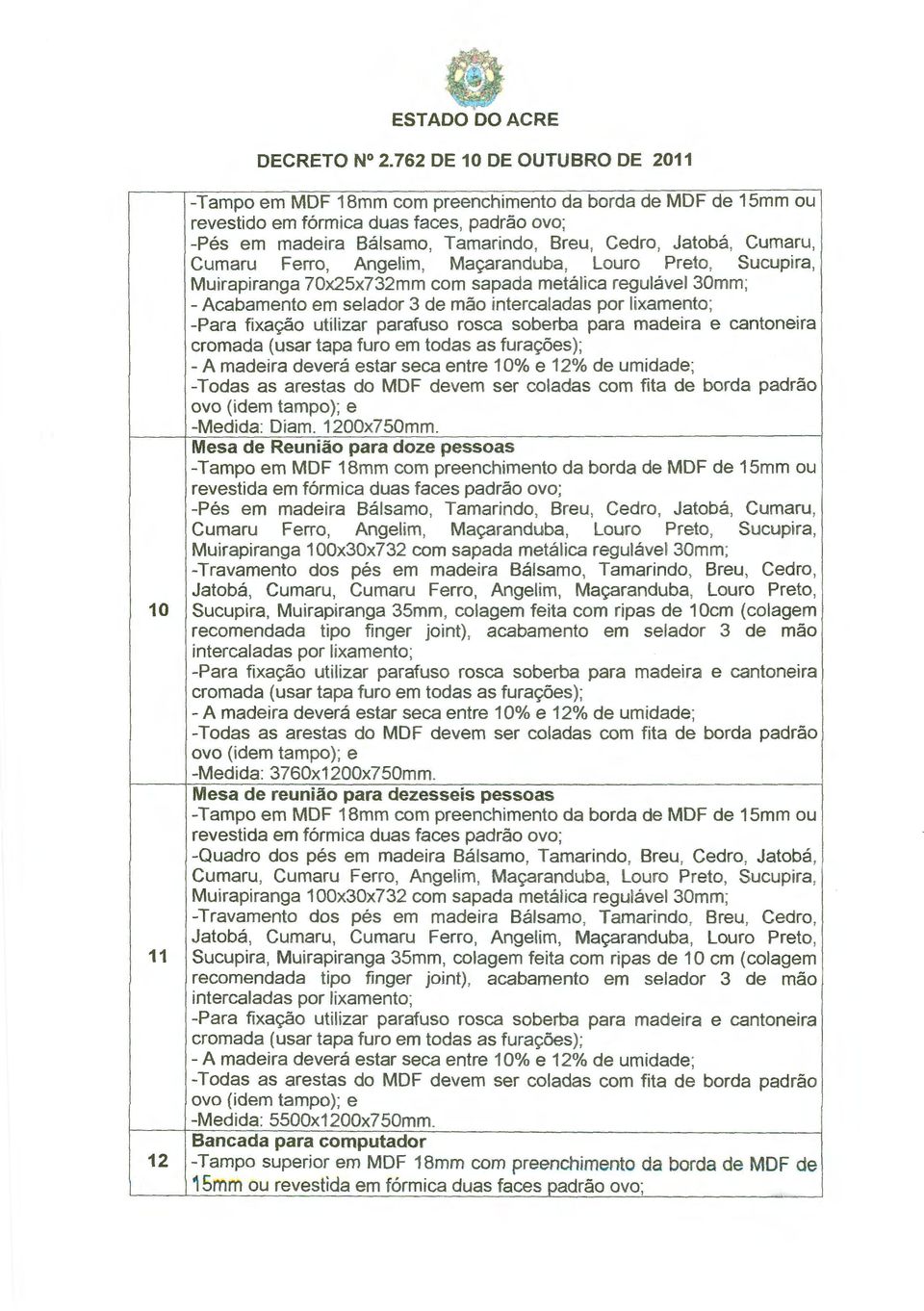 madeira e cantoneira cromada (usar tapa furo em todas as furag6es); - A madeira devera estar seca entre 1 0% e 12% de umidade; -Medida: Diam. 1200x750mm.