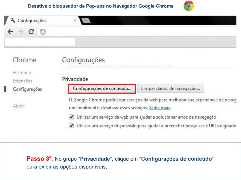 No grupo Privacidade, clique em