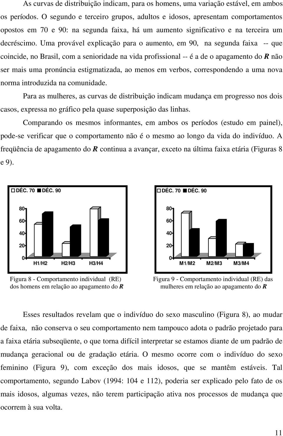 Uma provável explicação para o aumento, em 9, na segunda faixa -- que coincide, no Brasil, com a senioridade na vida profissional -- é a de o apagamento do R não ser mais uma pronúncia estigmatizada,