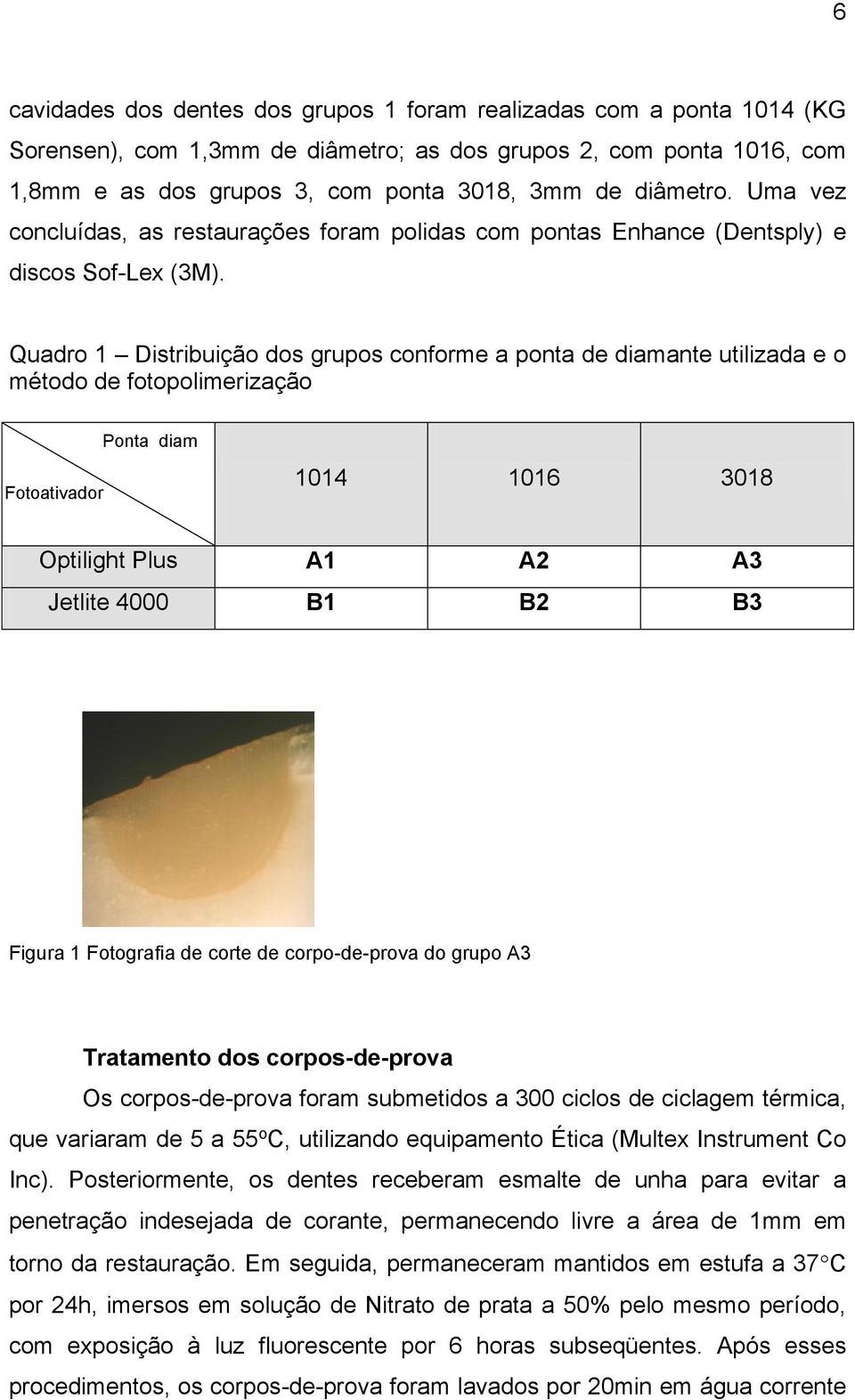 Quadro 1 Distribuição dos grupos conforme a ponta de diamante utilizada e o método de fotopolimerização Fotoativador Ponta diam 1014 1016 3018 Optilight Plus A1 A2 A3 Jetlite 4000 B1 B2 B3 Figura 1