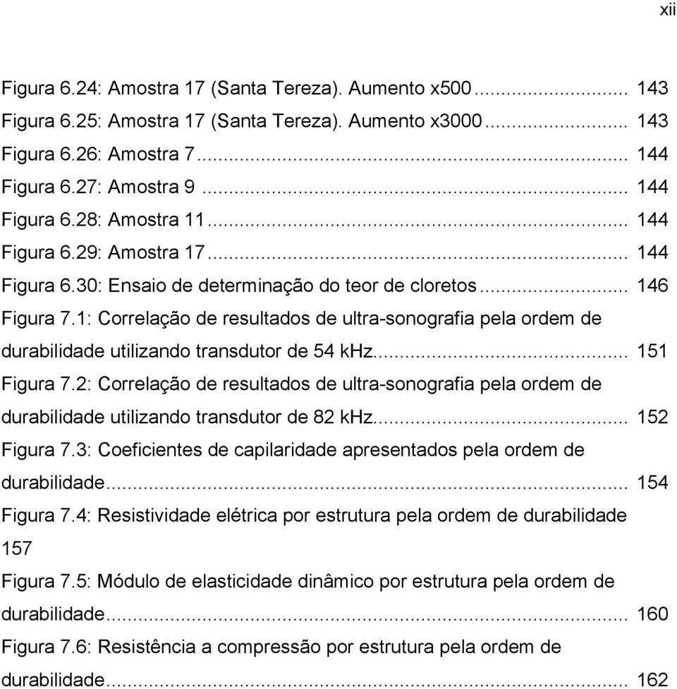 1: Correlação de resultados de ultra-sonografia pela ordem de durabilidade utilizando transdutor de 54 khz... 151 Figura 7.