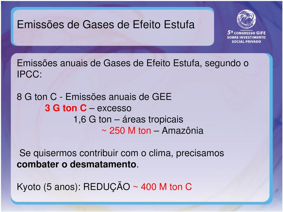 excesso 1,6 G ton áreas tropicais ~ 250 M ton Amazônia Se quisermos