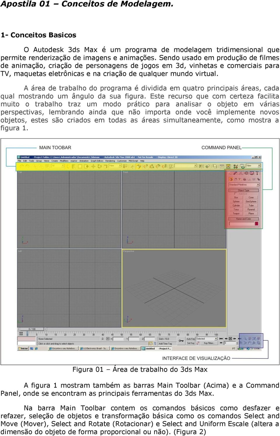 A área de trabalho do programa é dividida em quatro principais áreas, cada qual mostrando um ângulo da sua figura.