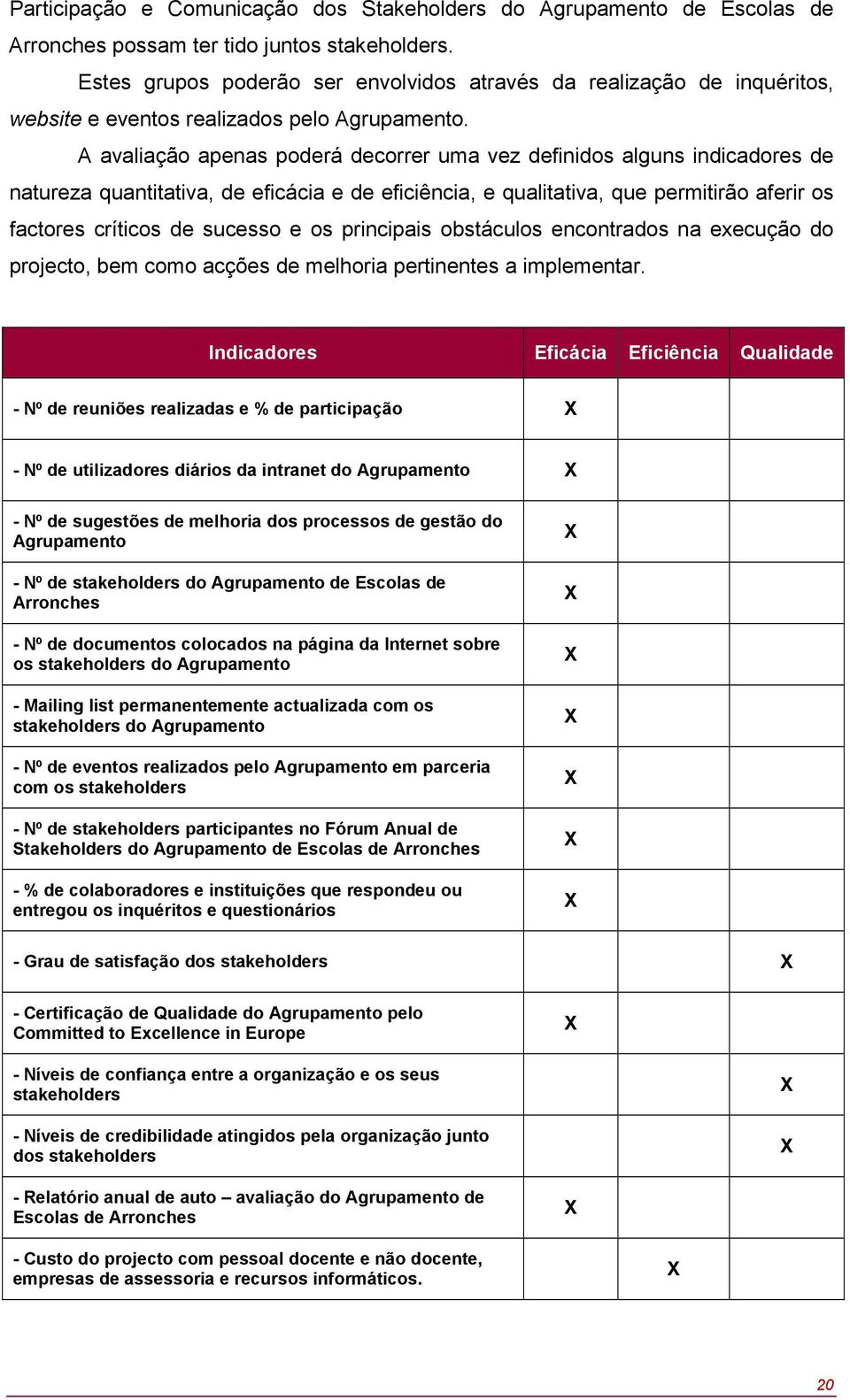 A avaliação apenas poderá decorrer uma vez definidos alguns indicadores de natureza quantitativa, de eficácia e de eficiência, e qualitativa, que permitirão aferir os factores críticos de sucesso e