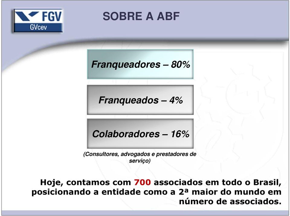 contamos com 700 associados em todo o Brasil, posicionando