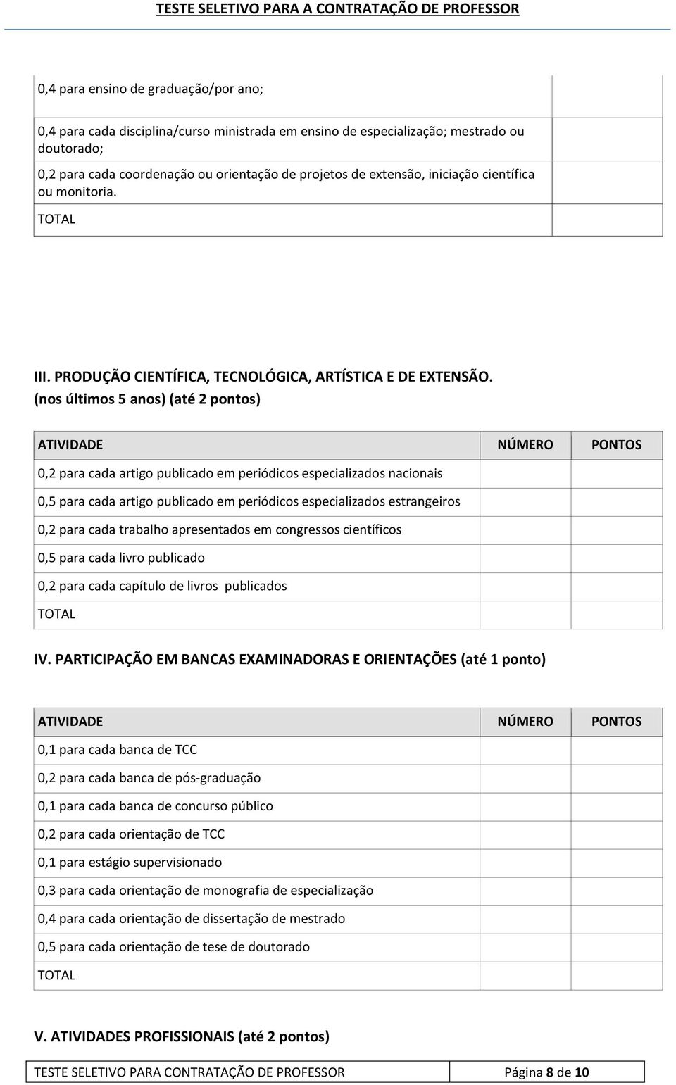 (nos últimos 5 anos) (até 2 pontos) ATIVIDADE NÚMERO PONTOS 0,2 para cada artigo publicado em periódicos especializados nacionais 0,5 para cada artigo publicado em periódicos especializados