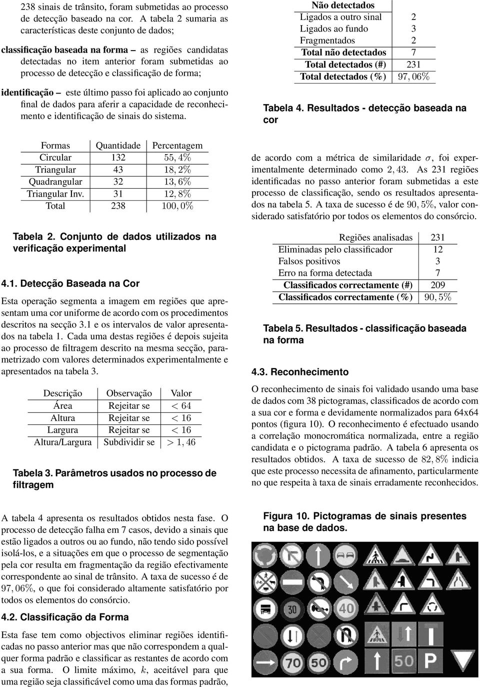 classificação de forma; identificação este último passo foi aplicado ao conjunto final de dados para aferir a capacidade de reconhecimento e identificação de sinais do sistema.