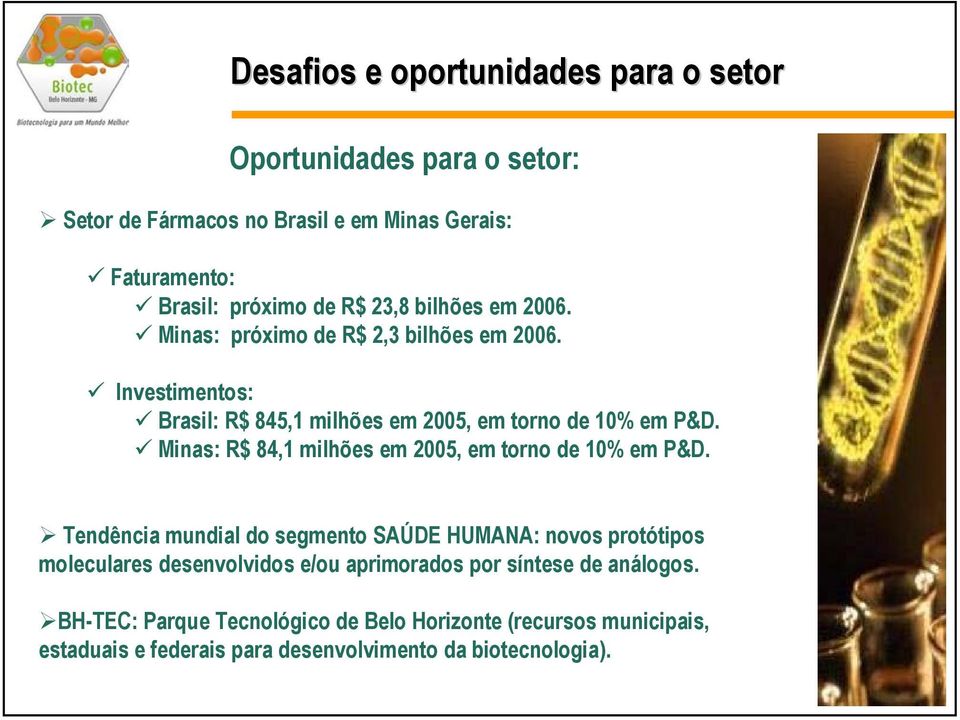 Minas: R$ 84,1 milhões em 2005, em torno de 10% em P&D.