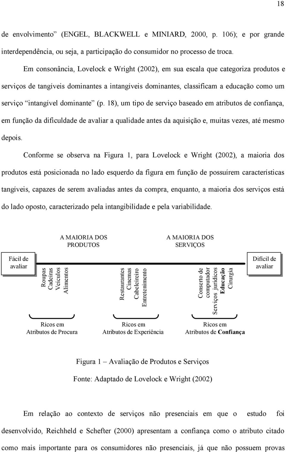 dominante (p. 18), um tipo de serviço baseado em atributos de confiança, em função da dificuldade de avaliar a qualidade antes da aquisição e, muitas vezes, até mesmo depois.