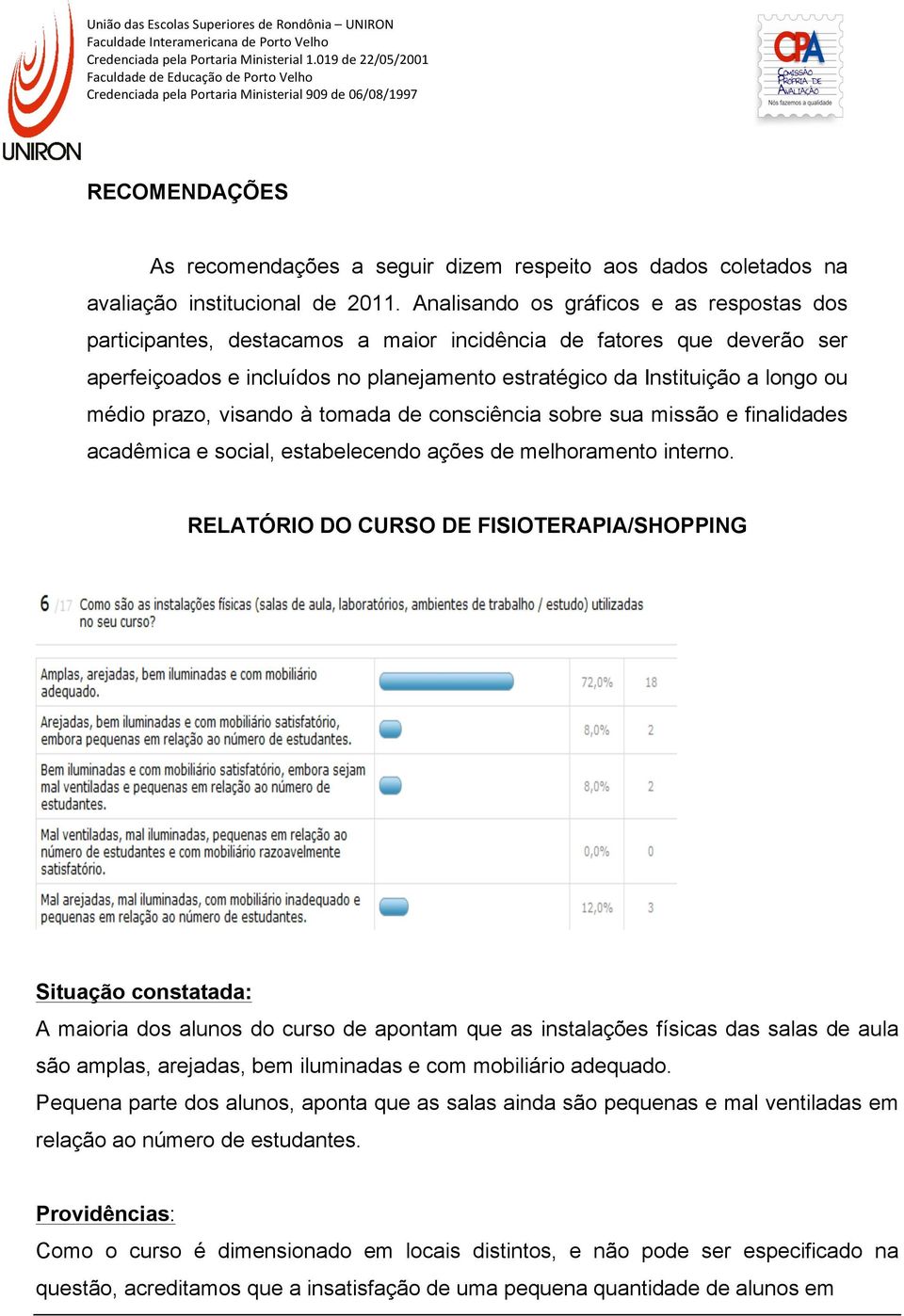 prazo, visando à tomada de consciência sobre sua missão e finalidades acadêmica e social, estabelecendo ações de melhoramento interno.