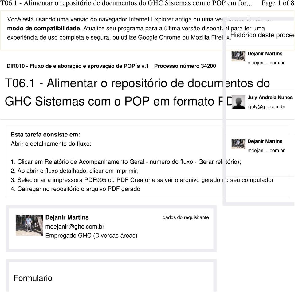 DIR010 - Fluxo de elaboração e aprovação de POP s v.1 Processo número 34200 T06.