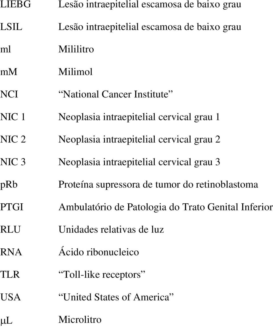Neoplasia intraepitelial cervical grau 3 prb PTGI RLU RNA TLR USA μl Proteína supressora de tumor do retinoblastoma Ambulatório