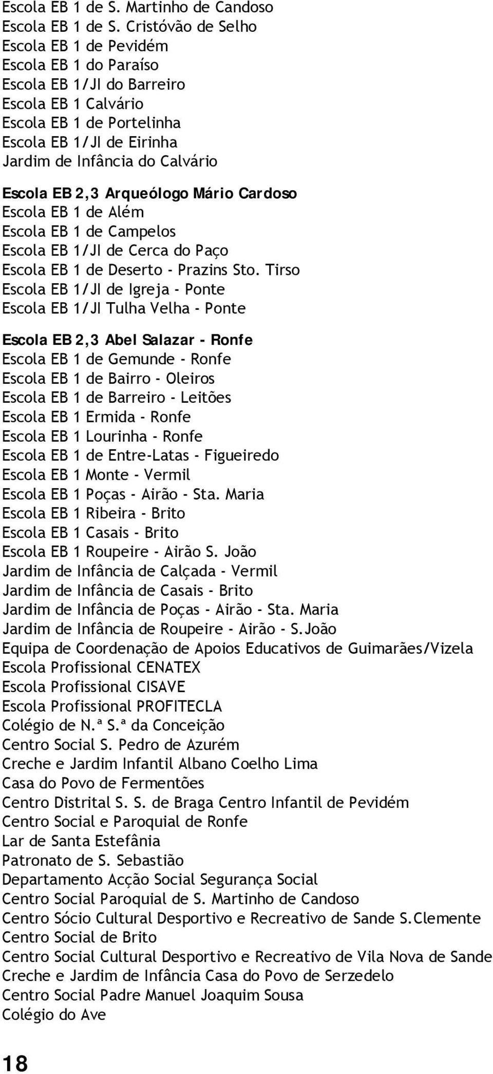 Escola EB 2,3 Arqueólogo Mário Cardoso Escola EB 1 de Além Escola EB 1 de Campelos Escola EB 1/JI de Cerca do Paço Escola EB 1 de Deserto - Prazins Sto.