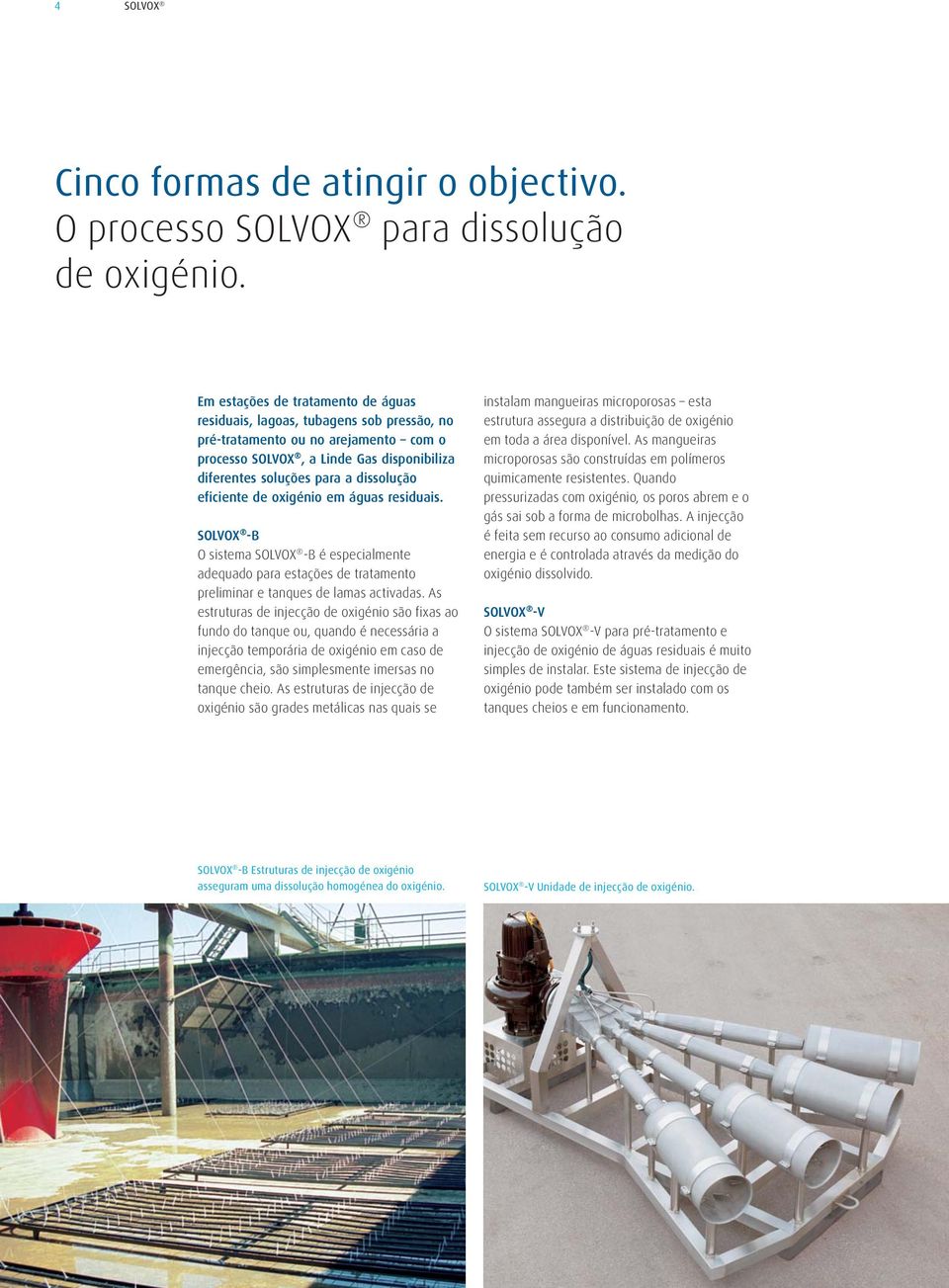 eficiente de oxigénio em águas residuais. SOLVOX -B O sistema SOLVOX -B é especialmente adequado para estações de tratamento preliminar e tanques de lamas activadas.