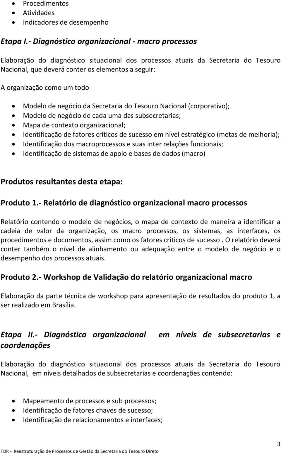 como um todo Modelo de negócio da Secretaria do Tesouro Nacional (corporativo); Modelo de negócio de cada uma das subsecretarias; Mapa de contexto organizacional; Identificação de fatores críticos de