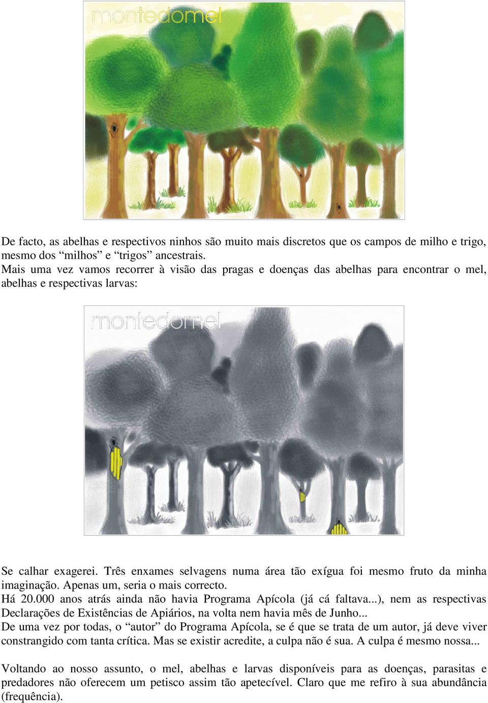 Três enxames selvagens numa área tão exígua foi mesmo fruto da minha imaginação. Apenas um, seria o mais correcto. Há 20.000 anos atrás ainda não havia Programa Apícola (já cá faltava.