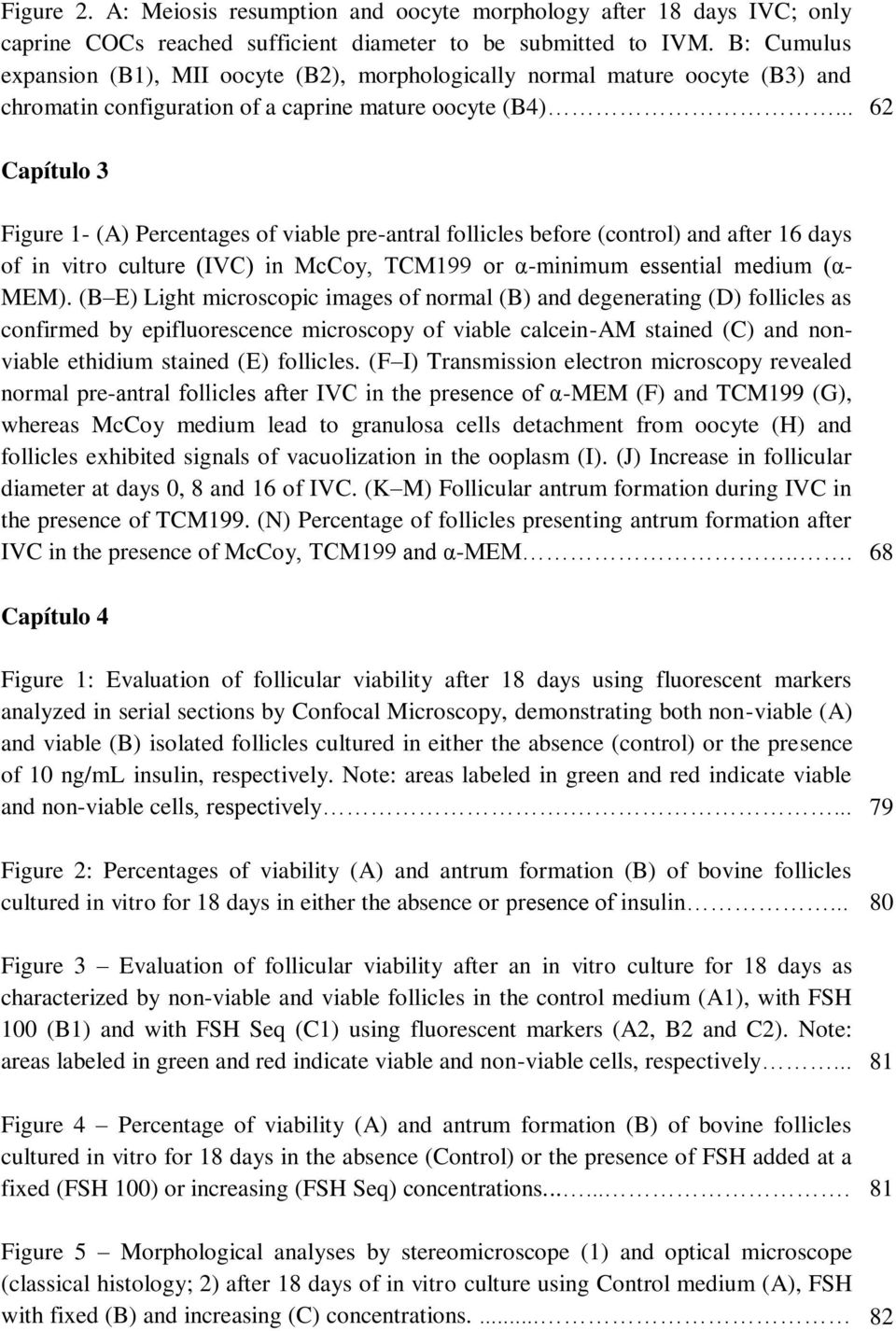 .. 62 Capítulo 3 Figure 1- (A) Percentages of viable pre-antral follicles before (control) and after 16 days of in vitro culture (IVC) in McCoy, TCM199 or α-minimum essential medium (α- MEM).