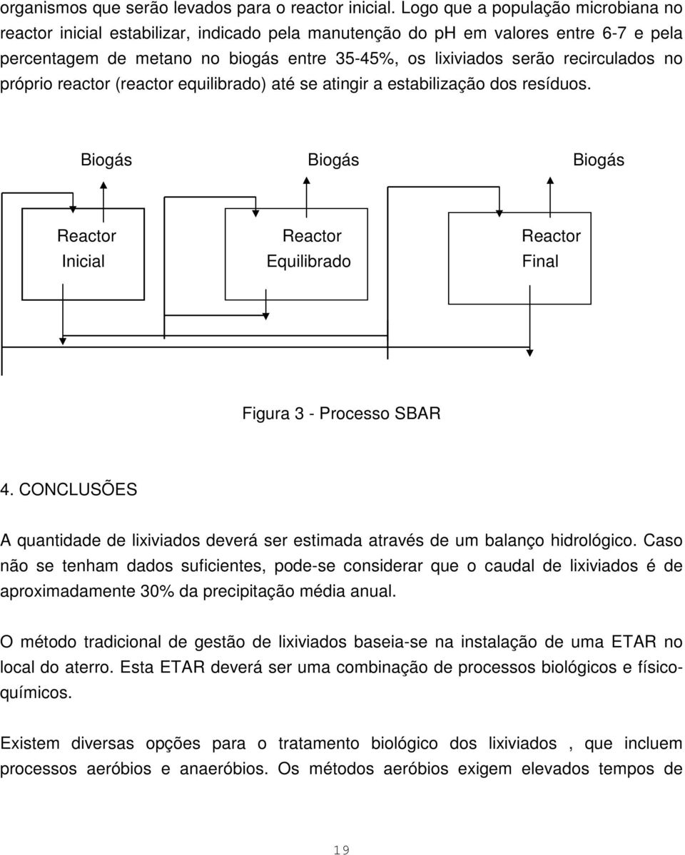 recirculados no próprio reactor (reactor equilibrado) até se atingir a estabilização dos resíduos. Biogás Biogás Biogás Reactor Reactor Reactor Inicial Equilibrado Final Figura 3 - Processo SBAR 4.