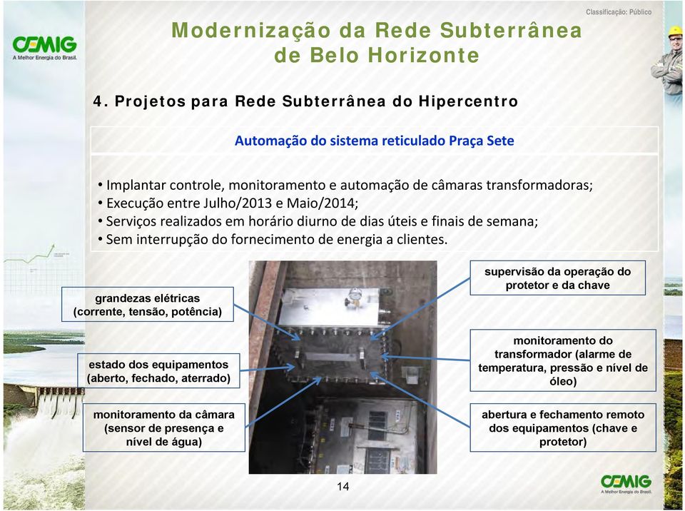 grandezas elétricas (corrente, tensão, potência) estado dos equipamentos (aberto, fechado, aterrado) supervisão da operação do protetor e da chave monitoramento do