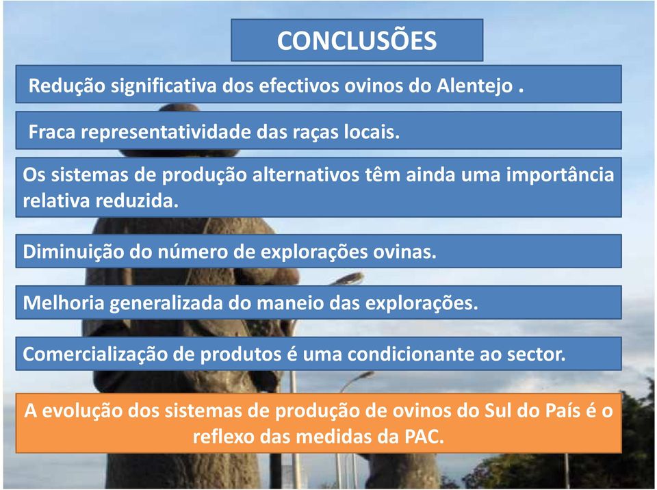 Diminuição do número de explorações ovinas. Melhoria generalizada do maneio das explorações.