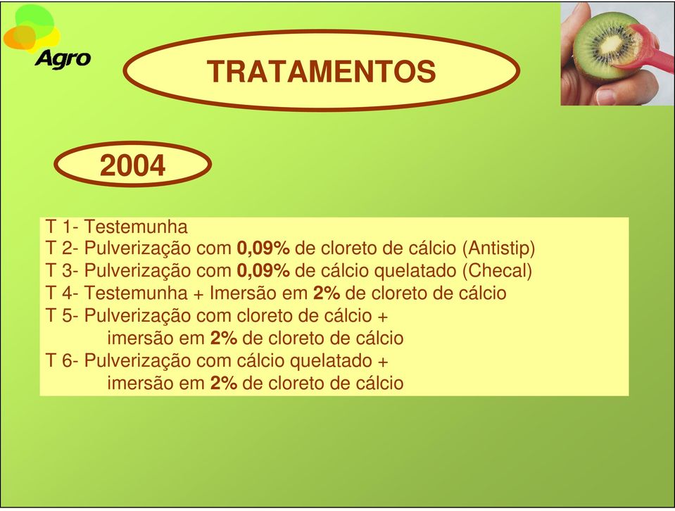 Imersão em 2% de cloreto de cálcio T 5- Pulverização com cloreto de cálcio + imersão em