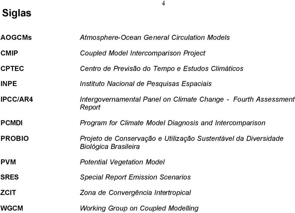 Fourth Assessment Report Program for Climate Model Diagnosis and Intercomparison Projeto de Conservação e Utilização Sustentável da Diversidade