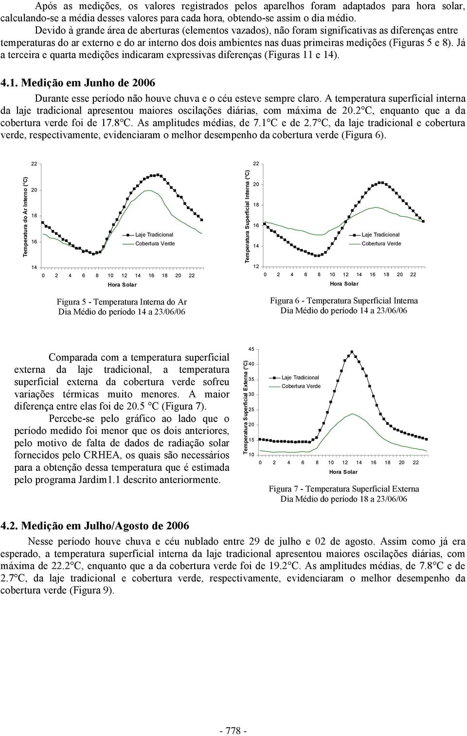 5 e 8). Já a terceira e quarta medições indicaram expressivas diferenças (Figuras 11 e 14). 4.1. Medição em Junho de 06 Durante esse período não houve chuva e o céu esteve sempre claro.