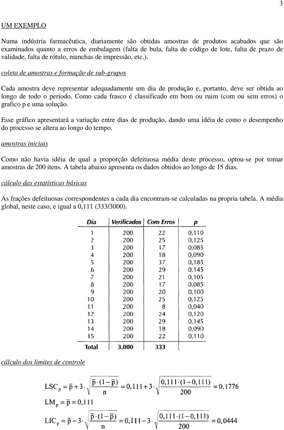 coleta de amostras e formação de sub-grupos Cada amostra deve representar adequadamente um dia de produção e, portanto, deve ser obtida ao longo de todo o período.