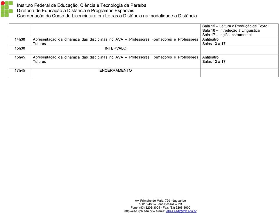 Professores Formadores e Professores Anfiteatro Tutores Salas 13 a 17 Apresentação da