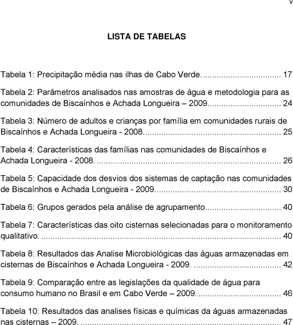 ... 24 Tabela 3: Número de adultos e crianças por família em comunidades rurais de Biscaínhos e Achada Longueira - 2008.
