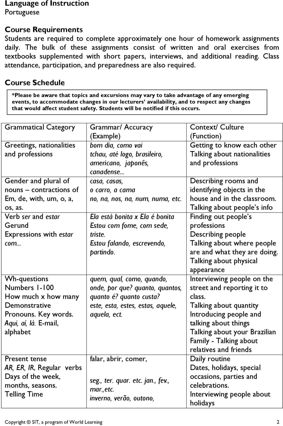 Class attendance, participation, and preparedness are also required.