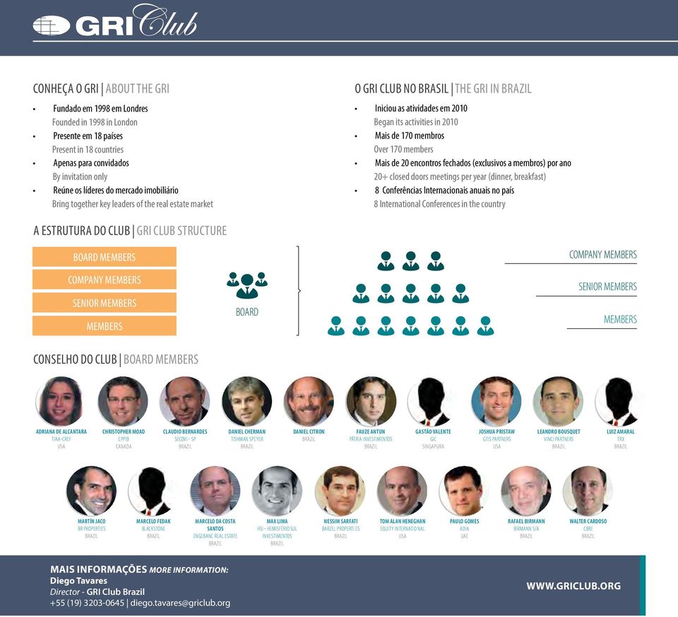 de 20 encontros fechados (exclusivos a membros) por ano 20+ closed doors meetings per year (dinner, breakfast) 8 Conferências Internacionais anuais no país 8 International Conferences in the country