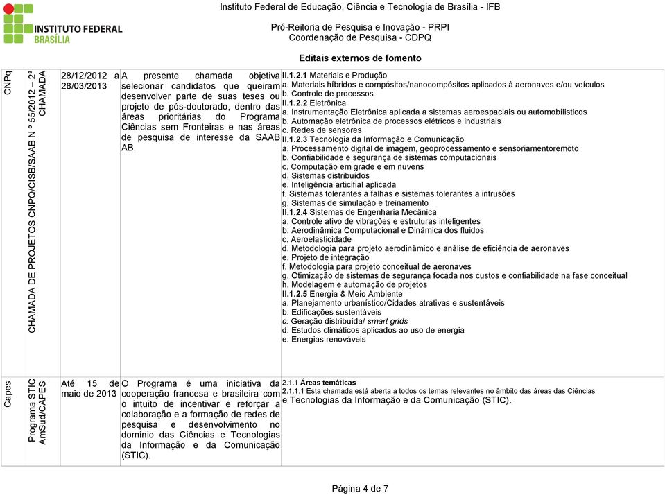 2 Eletrônica a. Instrumentação Eletrônica aplicada a sistemas aeroespaciais ou automobílisticos áreas prioritárias do Programa b.