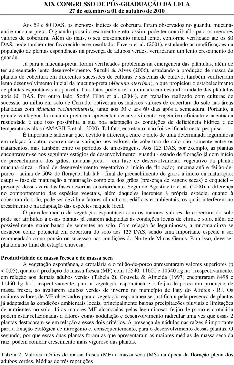 Além do mais, o seu crescimento inicial lento, conforme verificado até os 80 DAS, pode também ter favorecido esse resultado. Favero et al.