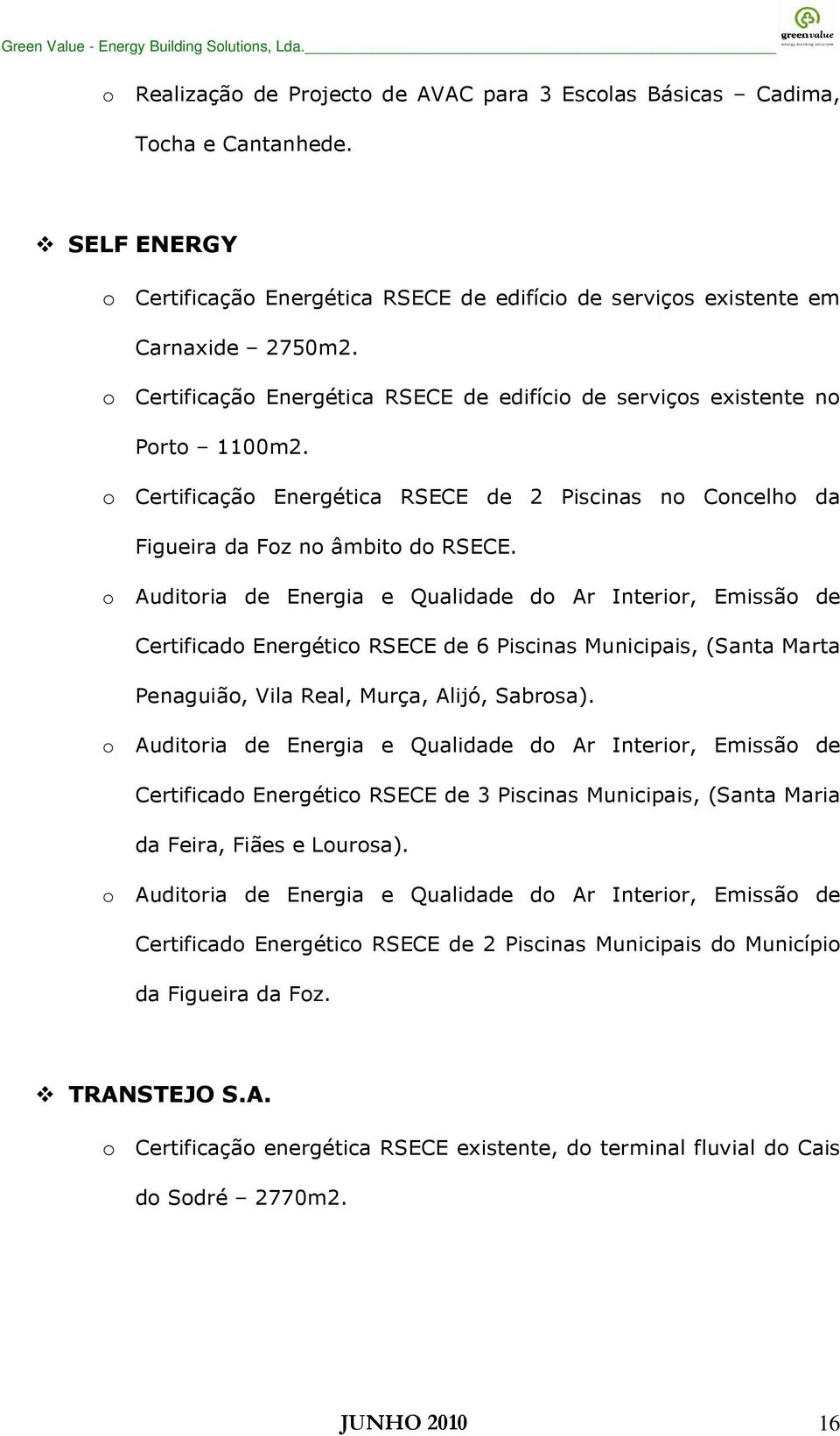 Certificado Energético RSECE de 6 Piscinas Municipais, (Santa Marta Penaguião, Vila Real, Murça, Alijó, Sabrosa).