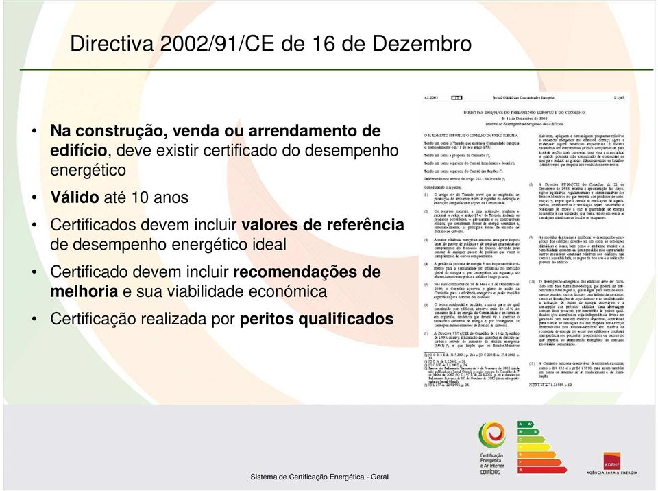 incluir valores de referência de desempenho energético ideal Certificado devem incluir