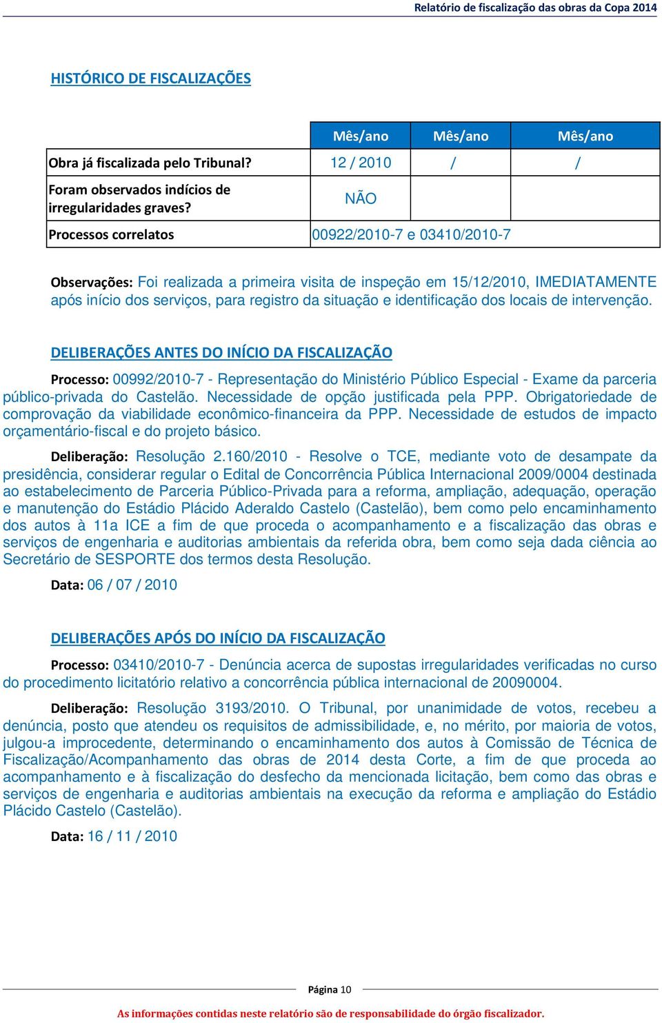 identificação dos locais de intervenção.