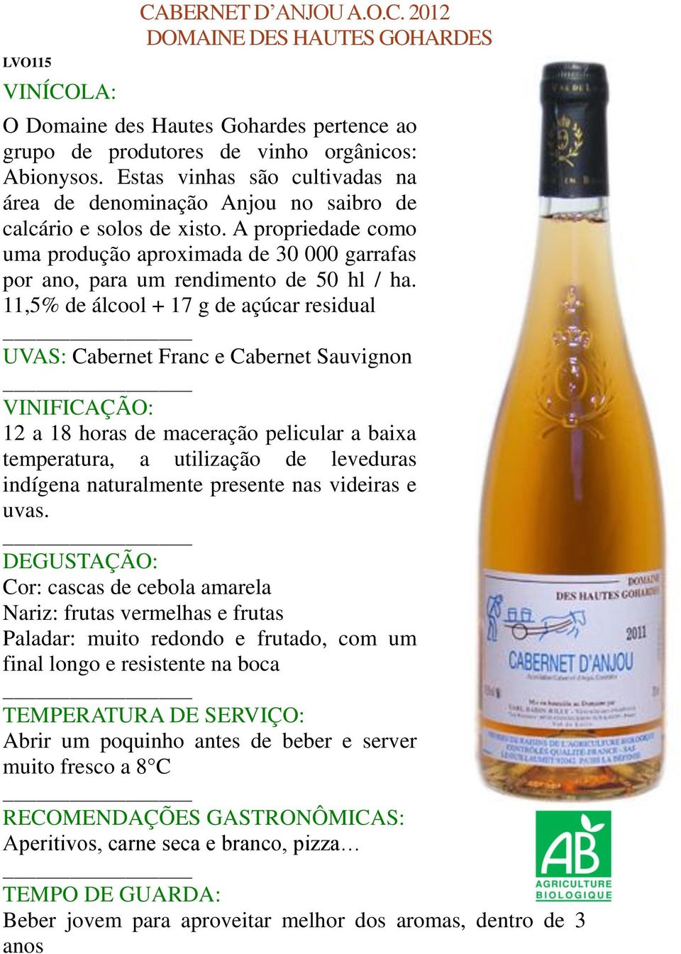 A propriedade como uma produção aproximada de 30 000 garrafas por ano, para um rendimento de 50 hl / ha.