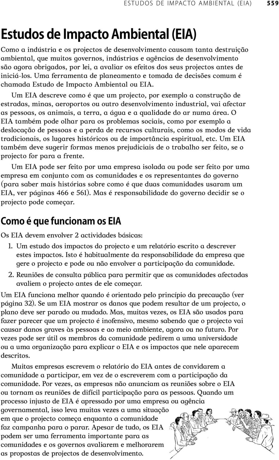 Um EIA descreve como é que um projecto, por exemplo a construção de estradas, minas, aeroportos ou outro desenvolvimento industrial, vai afectar as pessoas, os animais, a terra, a água e a qualidade