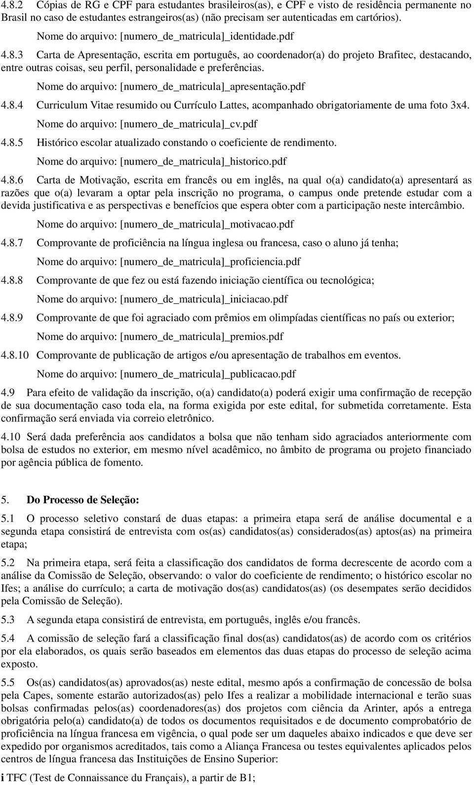 3 Carta de Apresentação, escrita em português, ao coordenador(a) do projeto Brafitec, destacando, entre outras coisas, seu perfil, personalidade e preferências.