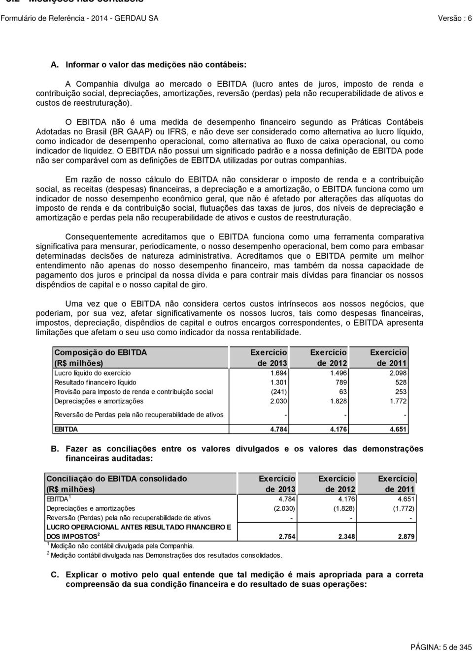 não recuperabilidade de ativos e custos de reestruturação).