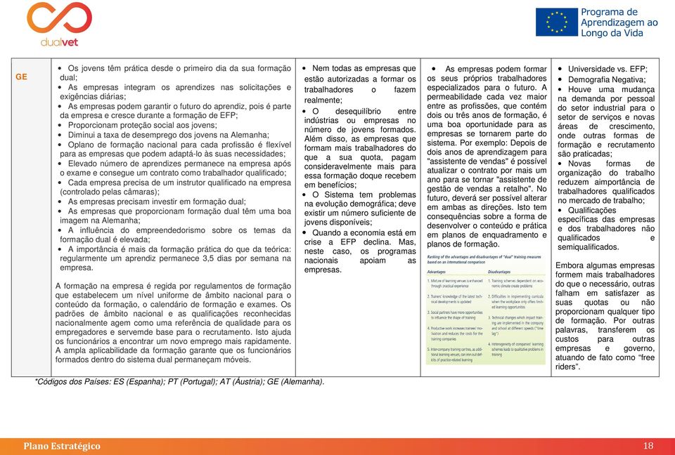 flexível para as empresas que podem adaptá-lo às suas necessidades; Elevado número de aprendizes permanece na empresa após o exame e consegue um contrato como trabalhador qualificado; Cada empresa